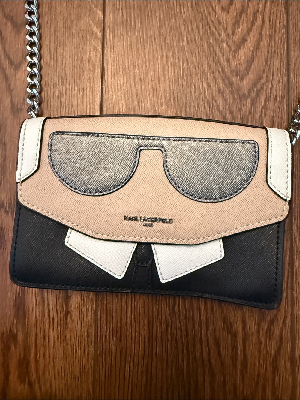 Karl Lagerfeld Beige Black White Sunglasses-Applique Crossbody Bag